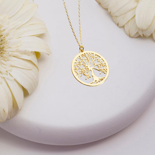 Sterling Silver Tree Of Life Necklace, Family Name Pendant, Grandma Birthday Gift, Family Tree Minimalist Dainty Necklace, Arbre de Vie Gift