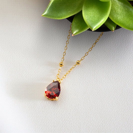 January Birthstone Necklace, Garnet Necklace, Red Garnet Necklace, Gold Garnet Necklace, January Birthday Gift for Her, Bridesmaid Gifts