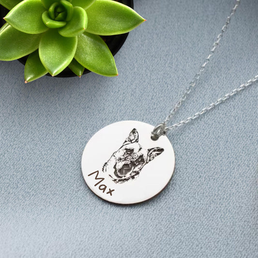 Custom Pet Portrait Necklace, Silver Pet Photo Jewelry, Personalized Dog Mom Gift, Pet Photo Necklace, Pet Memorial Necklace, Christmas Gift