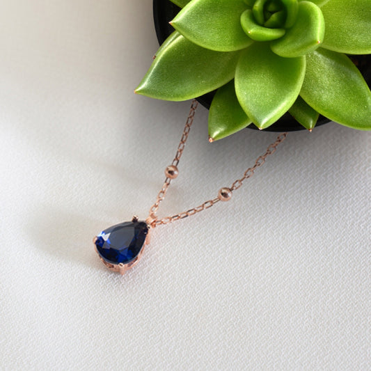 September Birthstone Necklace, Sapphire Necklace, Cz Gemstone Necklace, Gift for mother, September Birthday gift for her, Birthstone jewelry