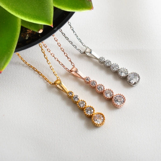 Dainty Diamonds Necklace, CZ Diamond Pendant, Cubic Zirconia Pendant, Bridal Necklace, Wedding Necklace, Bridesmaid Necklace, Gift for mama