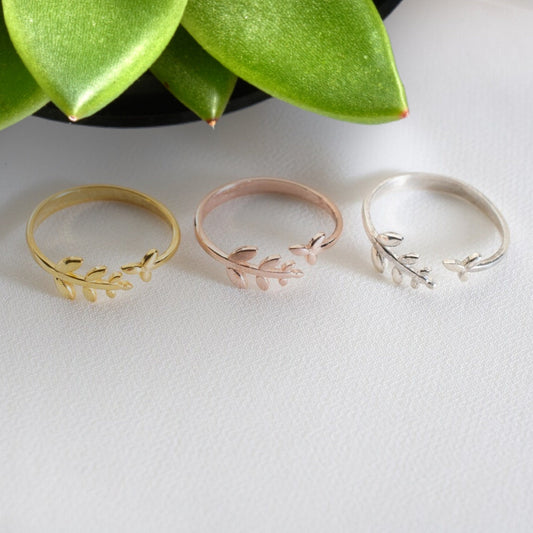 Sterling Silver Olive Leaf Ring, Adjustable Size Ring, Grandma Ring, Friendship Ring, Olive Branch ring, Nature Inspired Jewellery