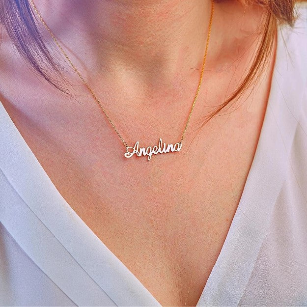 14K Gold Personalised Name Necklace, Dainty Custom Jewellery, Silver Name Necklace, Girlfriend Wedding Pendant - Geniune Jewellery